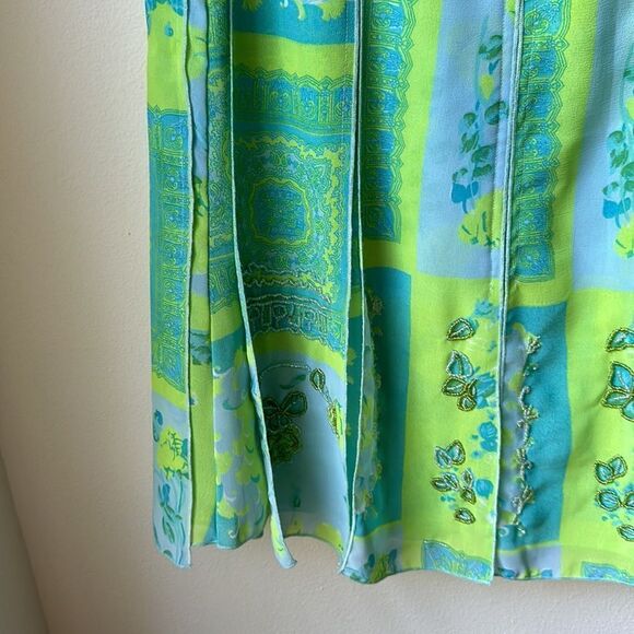 Dolce Apparel Green And Yellow Beaded Summer Skirt size M - Picture 3 of 8